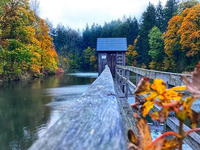 Das Striegelhaus am Carler Teich im Herbst